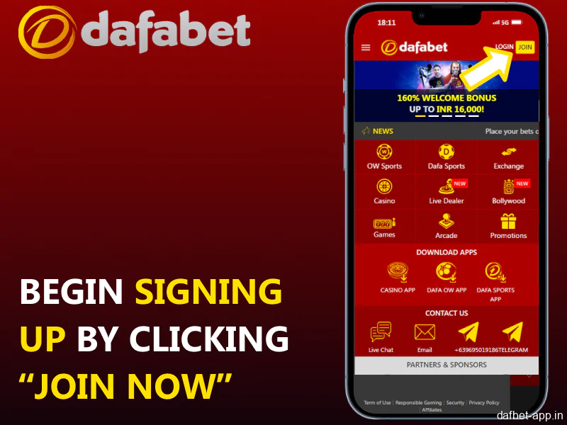 Begin signing up by clicking “Join Now” in the Dafabet app