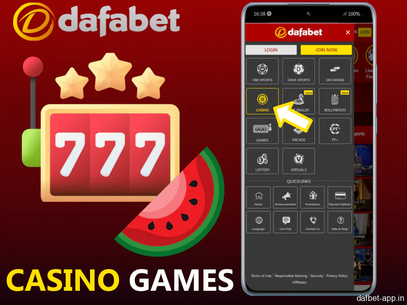 Casino games presented in Dafabet mobile app in India