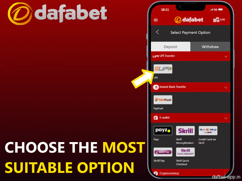 Choose the most suitable payment option in Dafabet mobile app