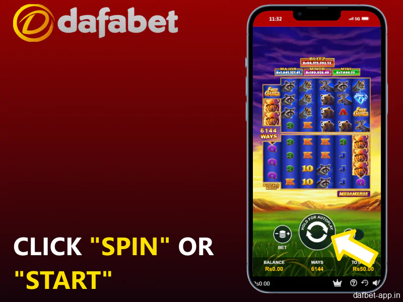 Click Spin or Start to beging gambling in the Dafabet app