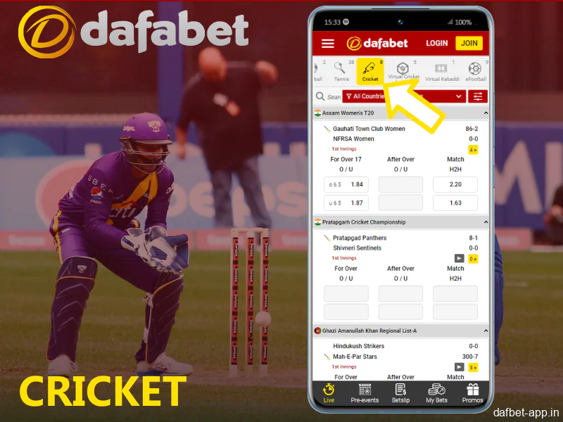 Cricket betting options on Dafabet app