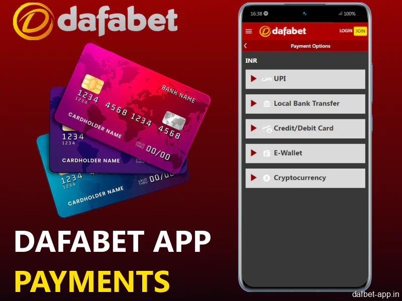 The payment options available in Dafabet mobile app in India