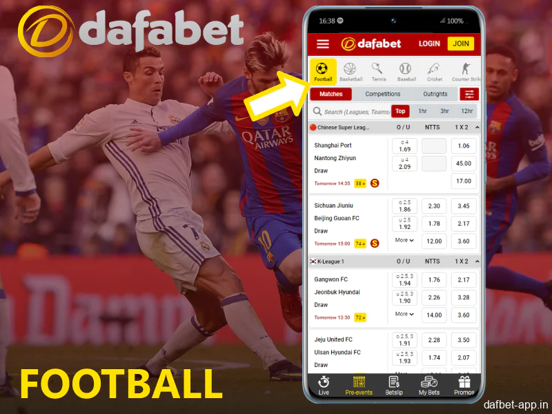 Football betting options in Dafabet app