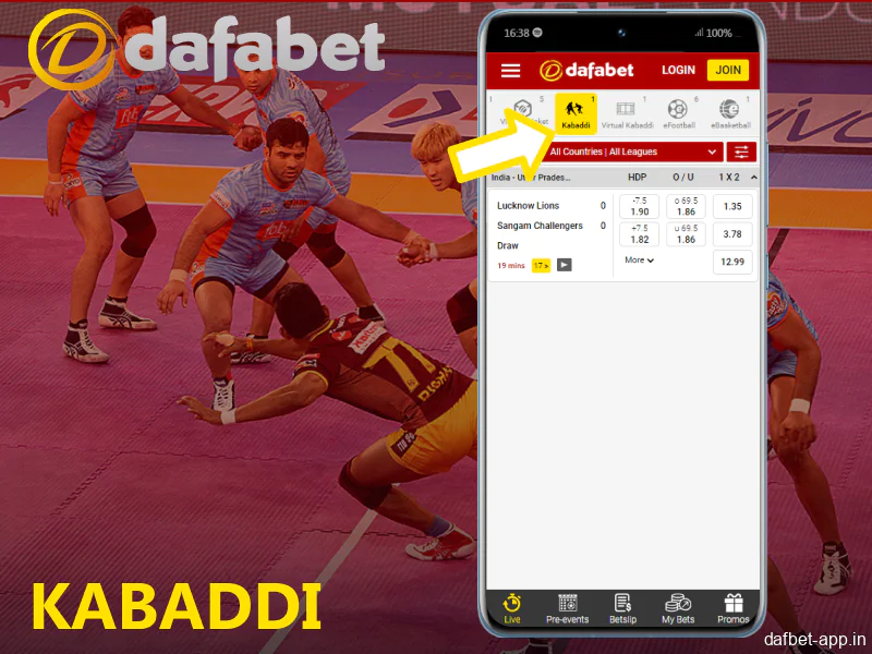 Kabaddi betting options in Dafabet app