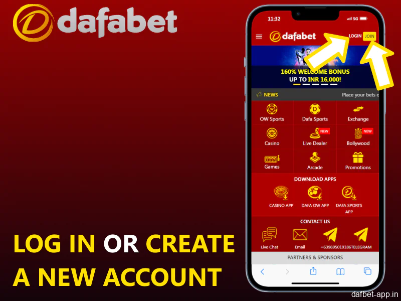 Log in or create a new account in the Dafabet app