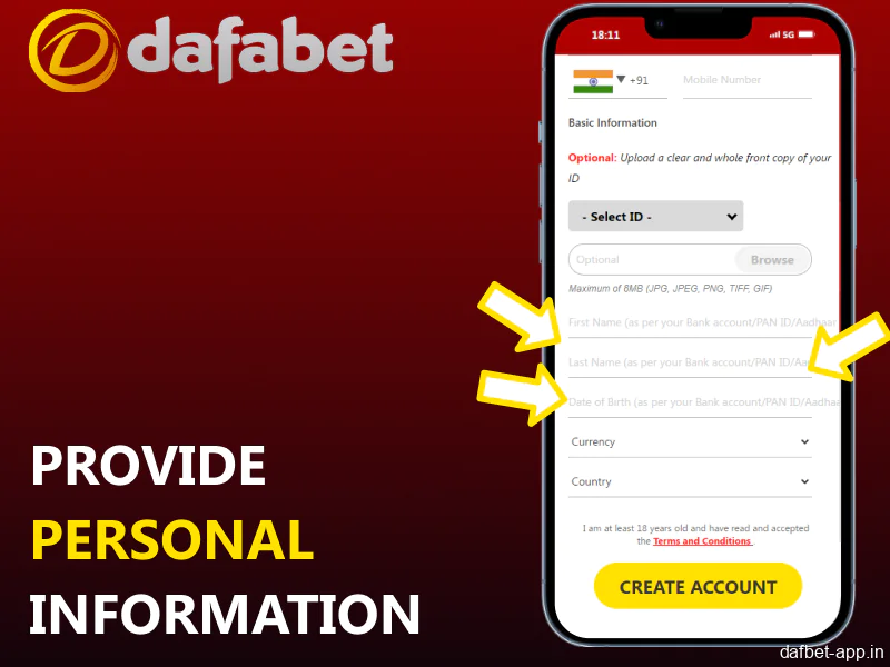 Provide personal information in the Dafabet app