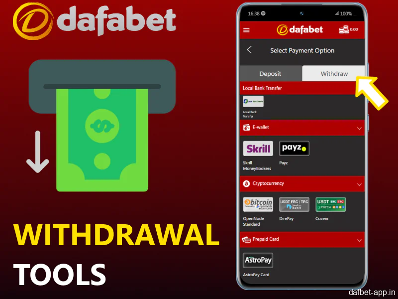 Withdrawal Tools available in Dafabet mobile app