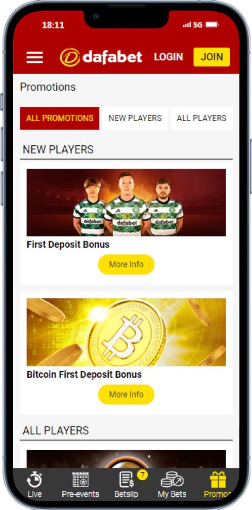 Bonuses and promotions in Dafabet mobile app